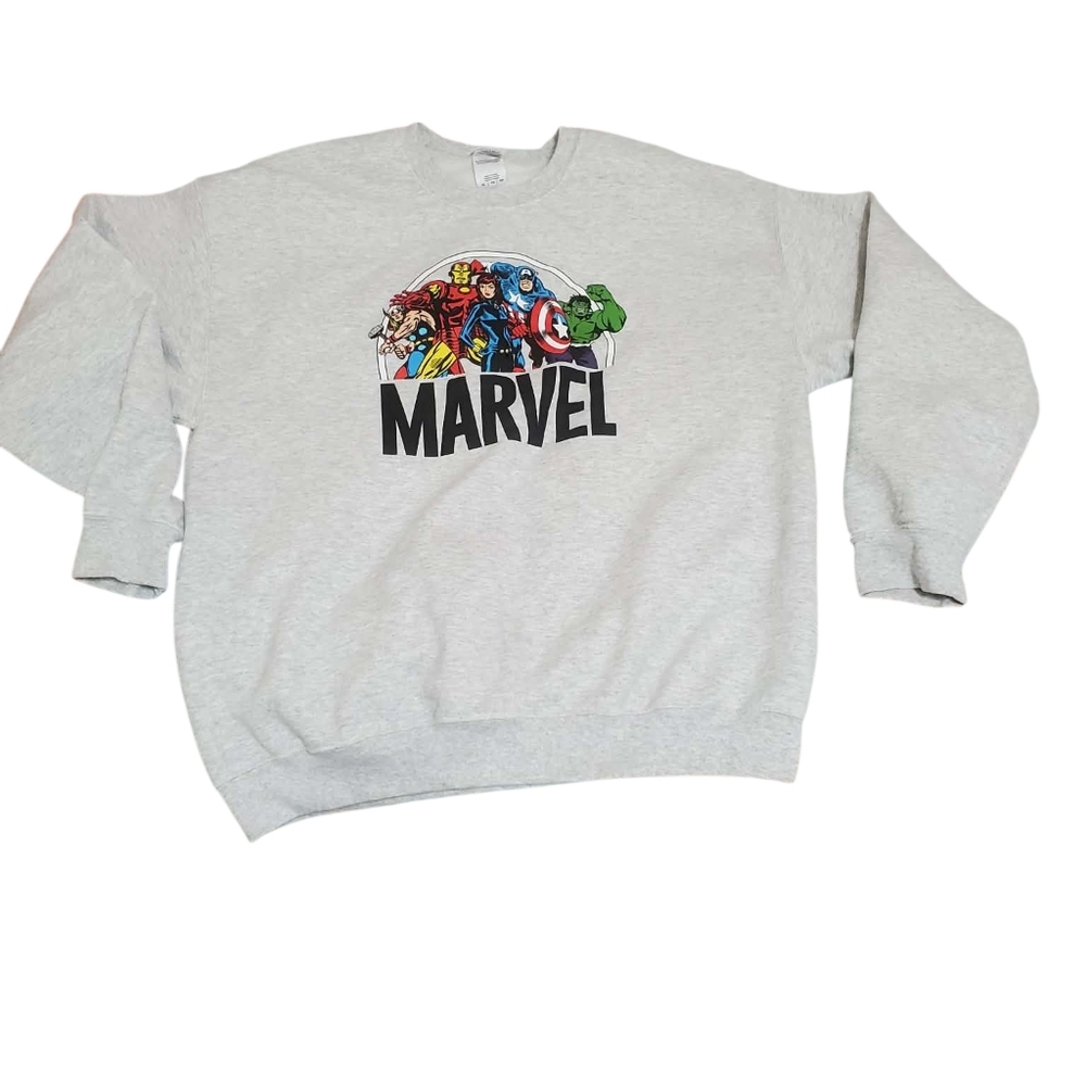 Marvel Crewneck Sweatshirt - Light Gray with Multi-Color Graphic